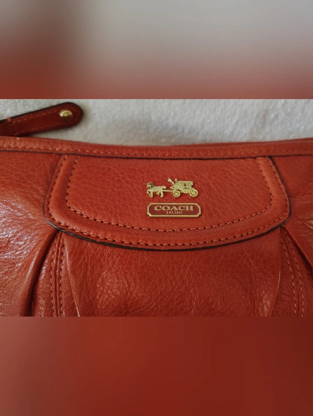 Coach Burnt Orange Pebbled Leather Shoulder Bag/Gold Hardware 8.5